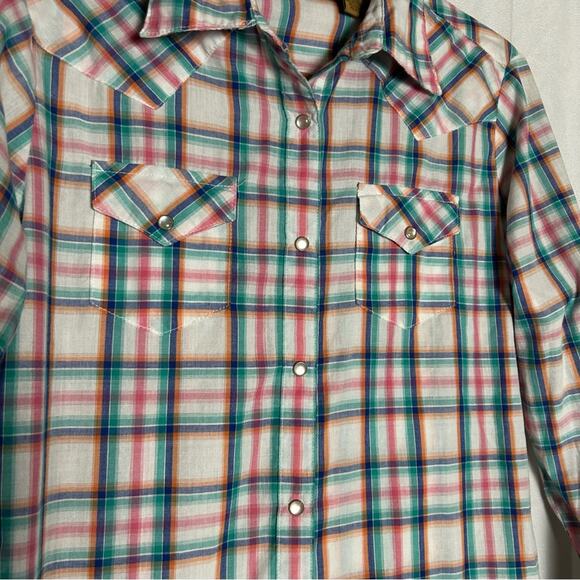 Wrangler Pearl Snap Checkered Print Long Sleeve Button Down Shirt Size Medium - Picture 3 of 4
